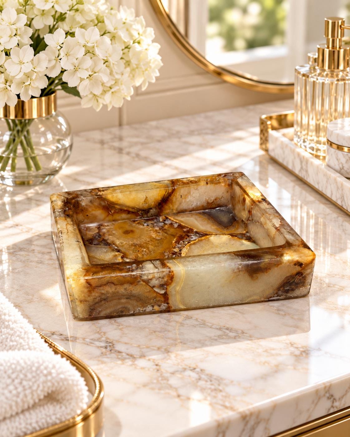Luxury Brown Onyx Resin Serving Tray, Handmade Marble Effect