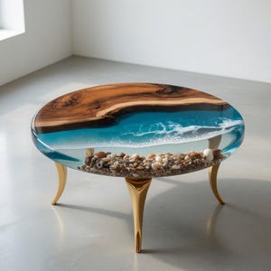 Juego de mesas auxiliares de resina epoxi, mesas de centro de resina oceánica, mesa auxiliar redonda de madera para sala de estar, decoración de mesa pequeña moderna, mesa de resina epoxi de color personalizado