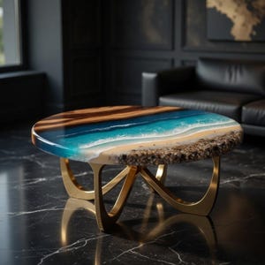 Round Epoxy Coffee Table, Handcrafted Resin Furniture, Custom Size, Ocean Table for Dining Room
