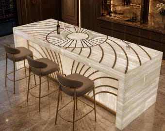 Benutzerdefinierte Selenit-Bar-Theke mit Hintergrundbeleuchtung, Luxus Bar aus leuchtendem Stein, handgefertigte lichtdurchlässige Bar-Spitze für das Hotel Home Bar Decor