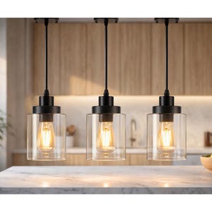 Set of 3 Industrial Pendant Lights, Clear Glass Modern Farmhouse Kitchen Island Lighting