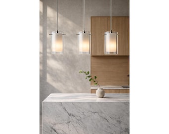 Modern Glass Pendant Light 2 Pack, Brushed Nickel Kitchen Island Fixture