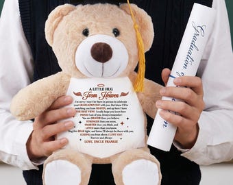 Custom Graduation Memorial Teddy Bear, Class of 2026 Grad Gifts, Hug from Heaven Personalized Plush, Bereavement Keepsake