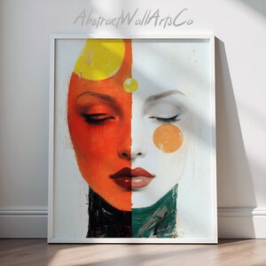 Abstraktes Doppel-Gesicht Porträt - Moderne, schwermütige Mixed-Media Kunst (Digitaler Download)
