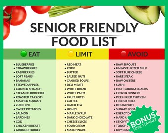 Senior Friendly Food List, Nutrition Chart, Healthy Aging Guide (Instant Download)