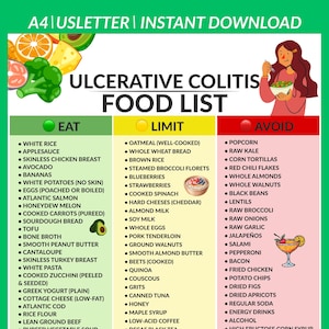 Ulcerative Colitis Food List Printable | IBD & UC Diet Guide | Low Residue Nutrition Chart | Gut Friendly Foods | Instant PDF Download