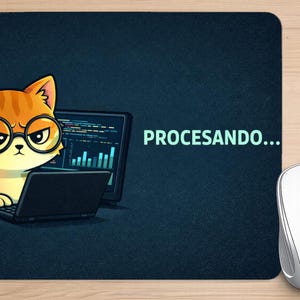 Cat programmer mouse pad, funny cartoon design mouse pad, non-slip base, desk office mouse mat
