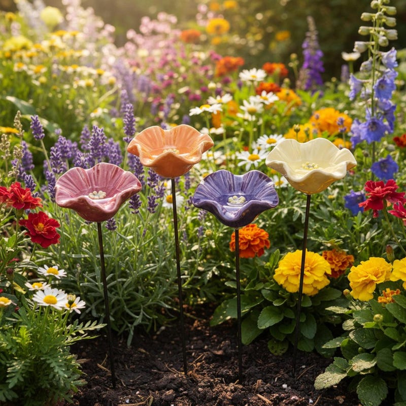 Bienentränke Aus Keramik – 5 Stück, Blumendesign, Für Wildbienen, Schmetterlinge & Insekten – Für Garten & Balkon
