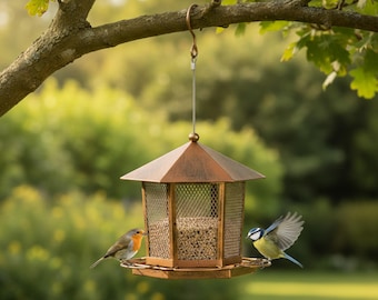 Hanging Bird Feeder Iron Outdoor Gazebo Style, Squirrel Resistant Seed Feeder, Heavy Duty Garden Patio Balcony Bird Feeder
