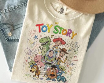 Camiseta retro de Disney Toy Story Comfort Colors, camiseta de Woody, Buzz Lightyear y Rex, viaje familiar a Disneyland WDW 2026, Festival Disney Pixar