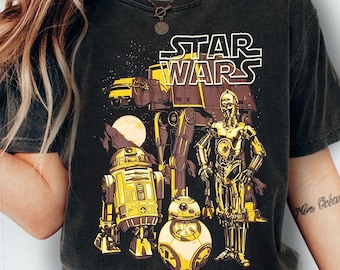 Retro jaren 90 Disney Star Wars R2-D2 en C-3Po logo portret shirt, grappig T-shirt Galaxy'S Edge Trip, bijpassende Disneyland T-shirt