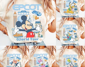Gepersonaliseerde Disney Epcot World Tour-shirt, Mickey & Friends Figment Orange Bird Epcot Family bijpassende shirts