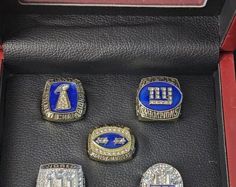 NY Giants 5 Super Bowl Replica('87, '91,'08,'12)w/bonus Lawrence Taylor's Ring
