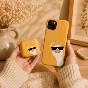 Funny Duck Matching Phone Case & Airpod Case, Silly Goose Phone Case, Funny Boy Mom Goose airpod case set, Gift for her him