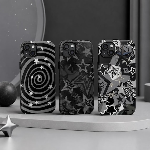 Y2K Grunge Star Phone Case - Cyber Gothic Dark Aesthetic iPhone 17 16 15 Pro Max Samsung Cover - Celestial Galaxy Emo Swirl Tough Case