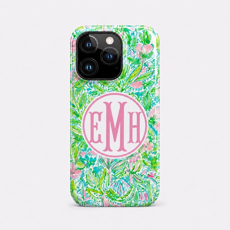 Custom Monogram Phone Case, Preppy Floral Phone Cover, Colorful Tropical Watercolor Case for iPhone 17 16 15 & Samsung, Personalized Gift Style 5