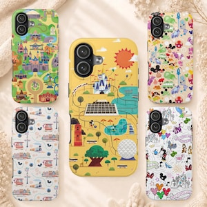 Disney Parks Map Phone Case, Retro Walt Disney World Phone Cover, Cute Disneyland Castle Case for iPhone 17 16 15 14 13 Pro Max & Samsung