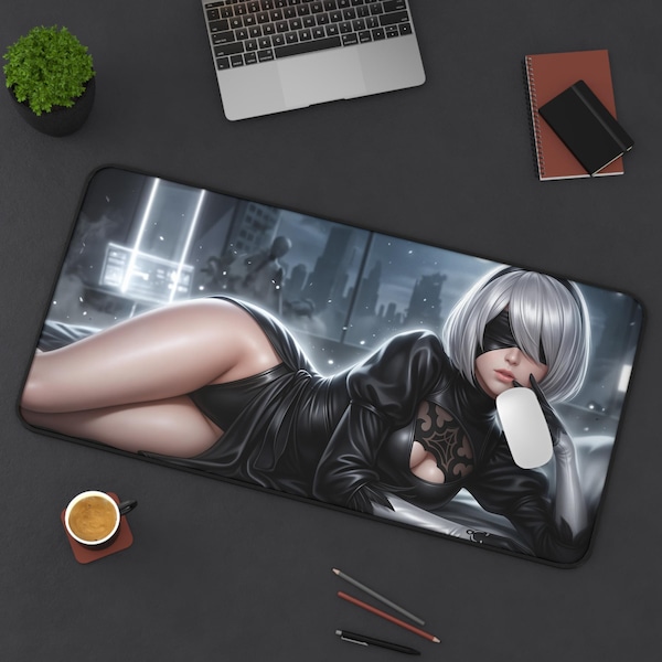 2B Desk Mat, Gaming Mouse Pad, Anime Girl Desk Mat, Large Gaming Mouse Pad, Aesthetic Gamer Setup, Fantasy Desk Decor