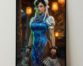 Poster di Chun-Li, decorazione murale di Street Fighter, poster di videogiochi, arredamento per sala giochi, stampa murale anime, regalo per gamer