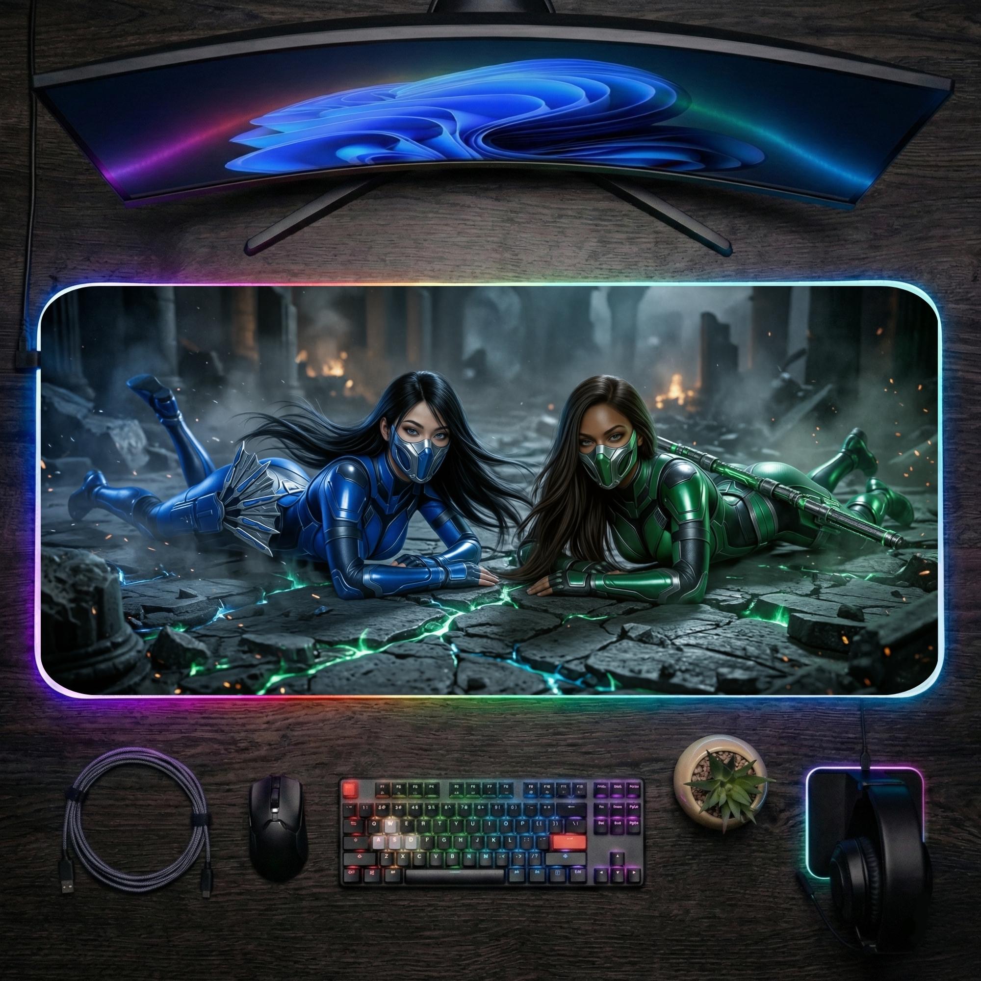 Kitana Jade Desk Mat LED RGB, Gaming Mouse Pad, Gaming Desk Setup