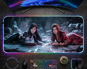Tifa Aerith Desk Mat LED RGB, Final Fantasy Mouse Pad, Gaming Desk Setup, Large Mousepad, Gamer Gift