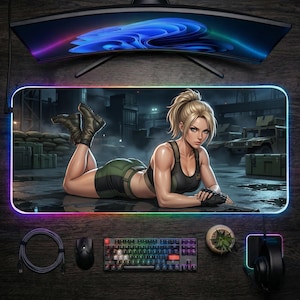 Sonya Blade Desk Mat LED RGB, Mortal Kombat Mouse Pad, Gaming Desk Setup, Large Mousepad, Gamer Gift