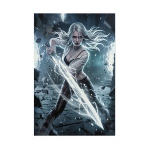 Poster di Ciri, stampa artistica da parete di The Witcher, decorazione per sala giochi, poster di guerriero fantasy, illustrazione di un personaggio RPG immagine 2