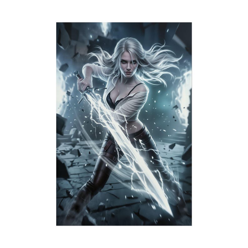 Poster di Ciri, stampa artistica da parete di The Witcher, decorazione per sala giochi, poster di guerriero fantasy, illustrazione di un personaggio RPG immagine 2