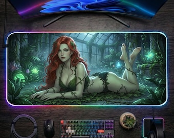 Poison Ivy Desk Mat LED RGB, DC Mouse Pad, Gaming Desk Setup, Large Mousepad, Gamer Gift