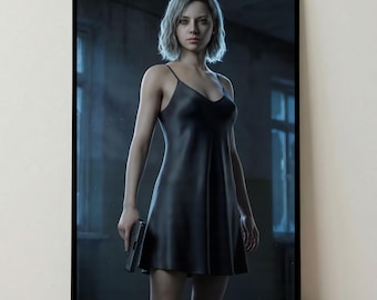 Poster di Grace Ashcroft, poster di Resident Evil, arte murale con ragazza d'azione, stampa di un survival horror, decorazione per la stanza del giocatore, regalo per il giocatore