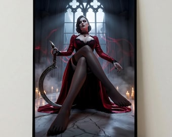 Poster di Lady Dimitrescu, poster di Resident Evil, arte murale con la donna vampiro, stampa horror gotica, decorazione per la stanza del giocatore, poster fantasy, regalo per il giocatore