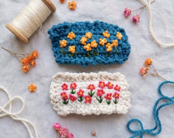 Floral Crochet Hair Clip, White Embroidered Barrette for Girls Toddler Hair Accessory