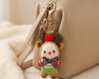 Crochet Reindeer Keychain Plush Animal Bag Charm Christmas Deer Pendant
