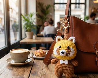 Crochet Red Panda Keychain Plush Bag Charm Yellow Brown Animal Pendant