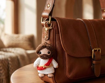 Crocheted Jesus Keychain Doll, Christian Bag Charm, Faith Backpack Accessory