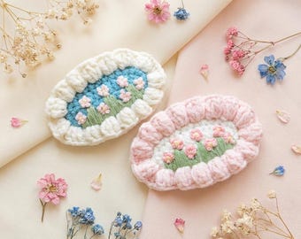 Crochet Flower Hair Clip Pink Oval Barrette for Girls Floral Hair Accessory
