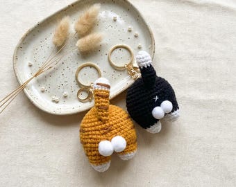 Crochet Cat Butt Keychain, Bag Charm, Silver Gold Tone Clasp Accessory