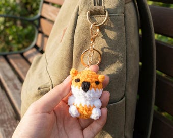 Fox Pom Pom Keychain Orange White Bag Charm Plush Animal Key Ring