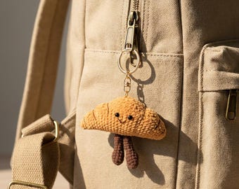 Croissant Plush Charm Keychain: Smiling Food Bag Accessory