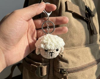Crochet Sheep Keychain White Plush Bag Charm Silver Key Ring