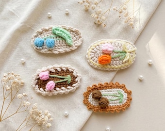 Crochet Flower Hair Clip Brown White Pink Floral Barrette for Girls