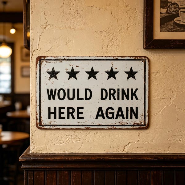 Letrero de hojalata vintage – Volvería a beber aquí – Letrero de 30 x 20 cm para decoración de pared en el hogar, cueva de hombre, bar o cafetería.