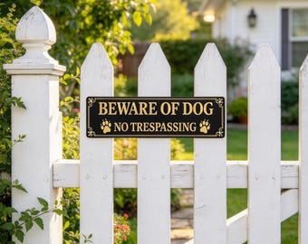 Beware of Dog No Trespassing Sign – 16x4 Inch Tin Wall Decor for Fence, Door, Gate – Warning Plaque