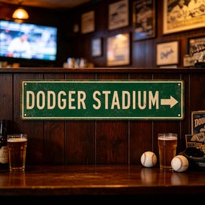 Dodger Stadium Vintage Tin Sign – 4x16 Inch Retro Street Sign for Home, Bar, Coffee, Garden, Indoor Outdoor Decor