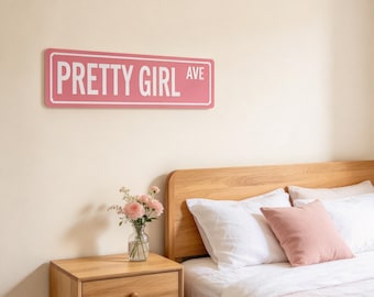 Pretty Girl Tin Sign – 16x4 Inch Pink Wall Decor for Girls Room, Bedroom, Dorm