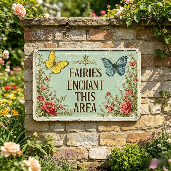 Vintage Metal Tin Sign 12x8 Inch – Enchanted Fairy Magic Whimsical Wall Art for Garden or Patio Decor, Adds Touch of Fantasy & Charm