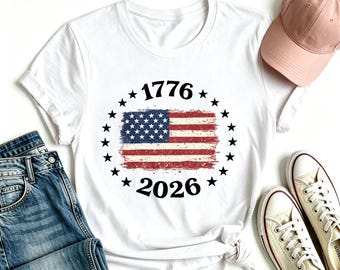 Maglietta Vintage America 1776-2026, maglietta patriottica con bandiera USA, maglietta per la celebrazione del 250° anniversario dell'America, maglietta retrò per il 4 luglio.