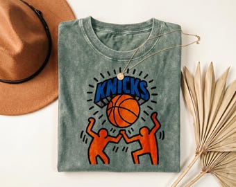 Camiseta de baloncesto con figuras de dibujos animados de los Knicks, camiseta retro sencilla para aficionados al baloncesto de Nueva York, camiseta para el día del partido de baloncesto