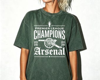 Camiseta con el lema "Arsenal 2025-26 Premier League Champions", camiseta vintage con el trofeo Cannon y estampado de fútbol, camiseta de los aficionados de los Gunners para el día del partido.