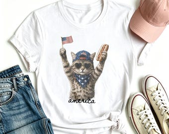 Patriotic Cat Shirt America 250th Anniversary Tee, Fourth of July Shirt, Vintage American Flag Cat Tee, Independence Day Gift